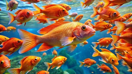 Fototapeta premium Bright Orange Fish Swimming Gracefully in Clear Tropical Waters, Underwater Marine Life Photography