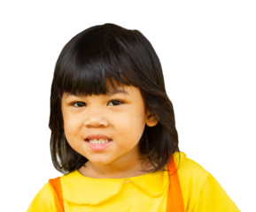 Close up of asia kid with white skin and smilling