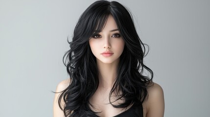 Fototapeta premium Beautiful portrait of a woman with long black hair