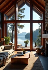 Fototapeta premium Experience the Beauty of Nature: Adirondack Lake House Interior Tour