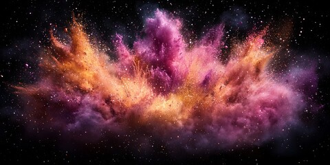 Obraz premium A Cosmic Burst of Color A Vivid Display of Exploding Powder in a Starry Sky