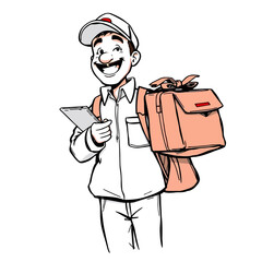 A smiling young delivery man Cartoon Vector Illustration isolated on a white background