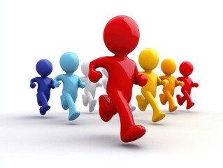 3d white humans running with a red human
