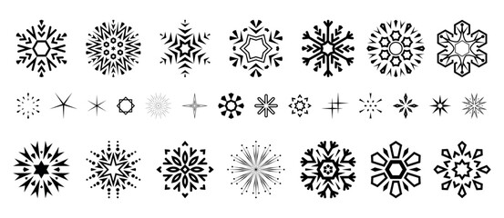 Snowflakes icon collection. Graphic modern black and white ornament.