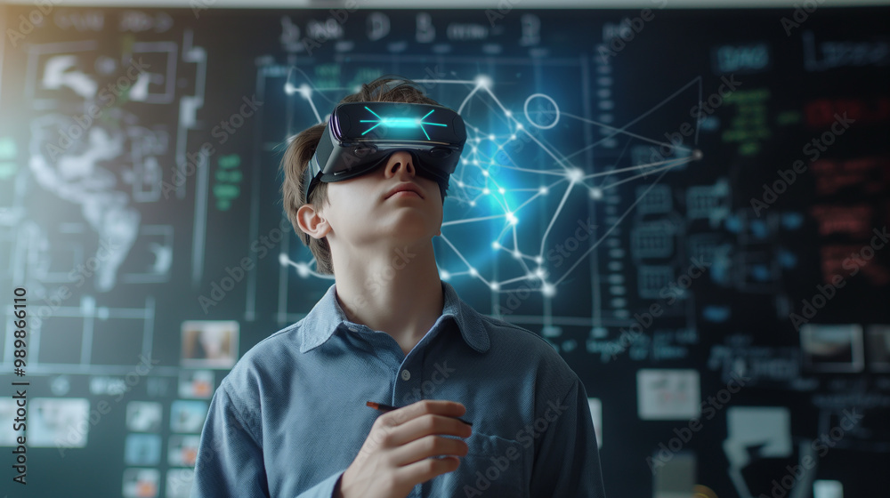 Poster a student with virtual reality technology using artificial intelligence for advanced learning in mod
