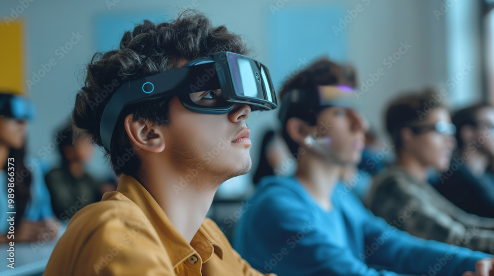 Poster a student with virtual reality technology using artificial intelligence for advanced learning in mod