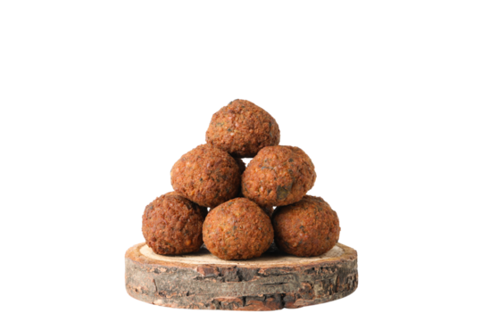 PNG falafel on wooden board isolated on white background.