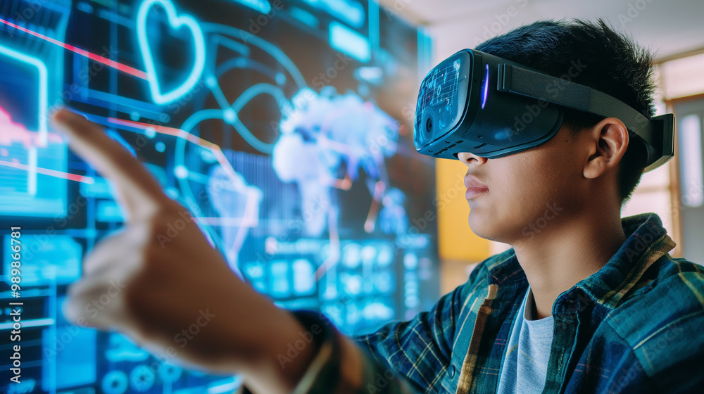 Poster a student with virtual reality technology using artificial intelligence for advanced learning in mod
