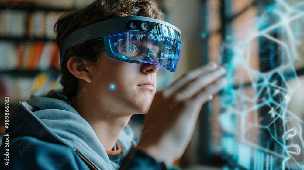 Aufkleber a student with virtual reality technology using artificial intelligence for advanced learning in mod