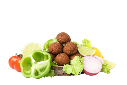 PNG falafel with vegetables isolated on white background.