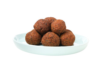 PNG, falafel in a plate, isolated on white background.
