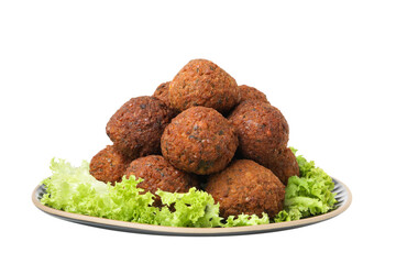 PNG, falafel in a plate, isolated on white background.