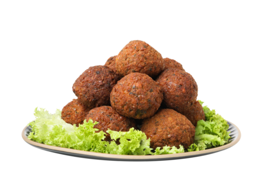 PNG, falafel in a plate, isolated on white background.