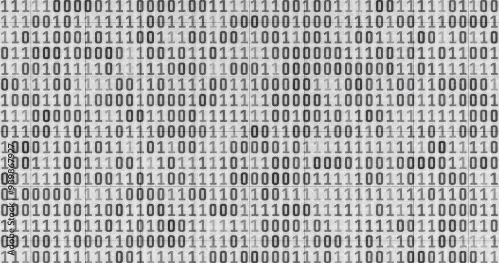 Poster Programming, binary code and pattern for digital cyberspace on white background. Network, technology abstract and cybersecurity illustration for AI training or learning with future algorithm render