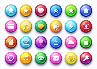 Colorful Clickable Icons Set for Digital Interfaces, Websites, and Mobile Applications Design