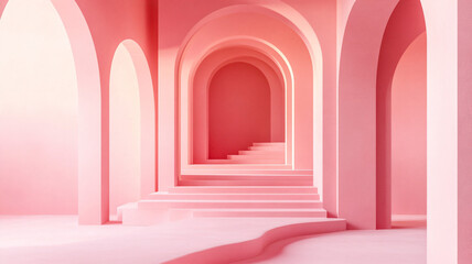 red corridor with columns