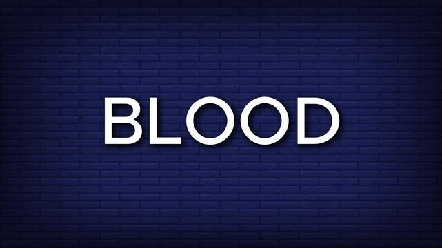 blood donation red color, text effect on wall blue background