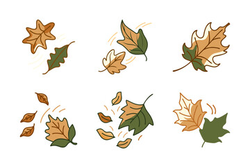 Set of Fall Leaves icons isolated on white background