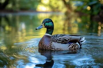 Mallard Duck Swimming in a Pond