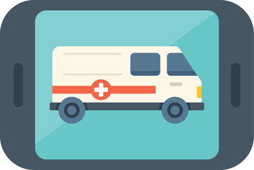 Smartphone is displaying an ambulance icon, representing the use of technology for accessing and requesting emergency medical services