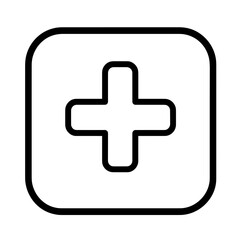 Obraz premium This icon features a minimalist black outline of a plus sign enclosed in a rounded square, typically representing addition or enhancement in applications, First Aid