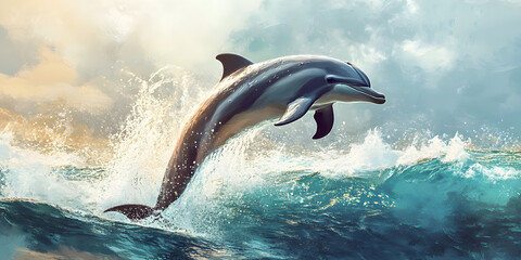 Naklejka premium Dolphin leaping gracefully above water