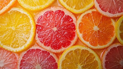 Vibrant slices of citrus fruits showcasing a colorful arrangement of oranges, lemons, and grapefruits for a refreshing visual.