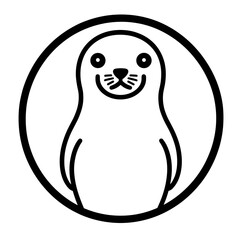 Fototapeta premium This vector icon features a cute seal with a friendly expression, designed in a simple black line style, suitable for various playful and educational themes