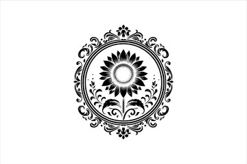 Sunflower Silhouette in a Vintage Frame. Sunflower Silhouette. Sunflower vector. Sunflower Minimalist and Simple Silhouette Vector Isolated.
