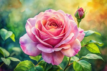 Delicate Pink Rose Watercolour Painting Ideal for Elegant Decor and Floral Design Projects