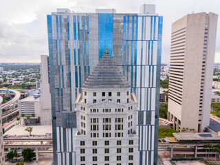Aerial photo historic courthouse Downtown Miami FL 2024 stock photo