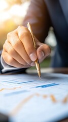 A financial advisor in a smart suit, pointing at a chart of loan options, explaining to a client
