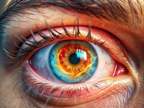 Detailed representation of optic neuritis symptoms and effects on vision in the human eye anatomy