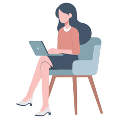 Woman sitting on a chair with laptop flat cartoon Vector illustration