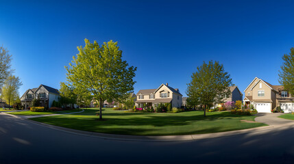 illustration of modern village in panorama view
