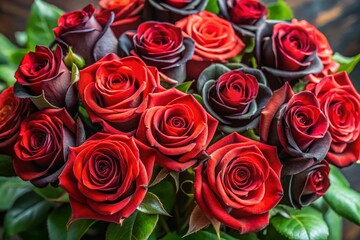 Obraz premium Elegant Black and Red Roses Arrangement Symbolizing Love, Passion, and Mystery in Floral Design