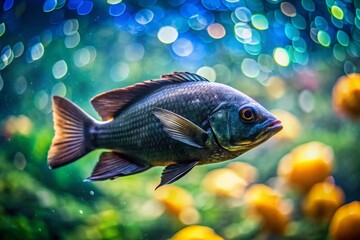 Fototapeta premium Elegant Black Fish Swimming Gracefully in Clear Water, Capturing the Beauty of Aquatic Life