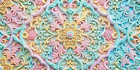 Elegant Filigree Seamless Pattern Design for Backgrounds and Textiles in Soft Pastel Colors