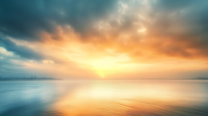 Fototapeta premium Golden Sunset Over Calm Water Landscape