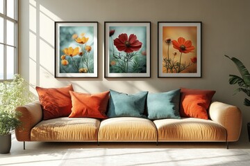 Modern Living Room with Floral Art