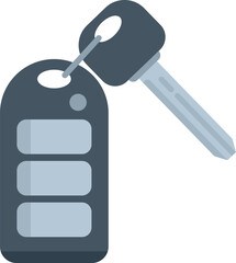 Car key with remote control hanging on metal ring is isolated on white