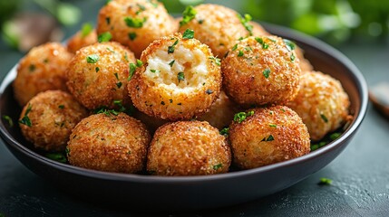 crunchy golden cheese croquettes arranged on a plate, highlighting a crispy fried coating and savory taste, perfect as a hot appetizer or snack