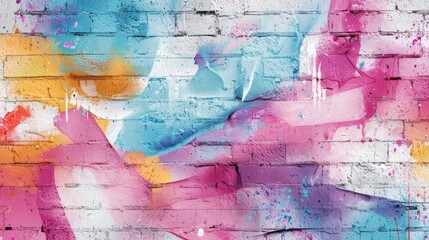 Fototapeta premium Graffiti wall with soft watercolor effects, vibrant splashes of pastel colors blending into abstract shapes