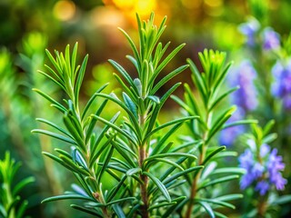 Fototapeta premium Fresh and aromatic rosemary plant growing in a garden setting, ideal for culinary and herbal use