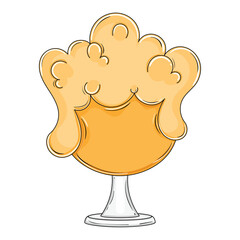 Foamy beer glass with bubbles and handle in cartoon style, Vector