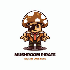 Vector Logo Illustration Mushroom Pirate Mascot Cartoon Style