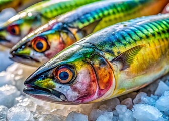 Fresh mackerel fish on ice ready for sale at a local market showcasing its vibrant colors and texture