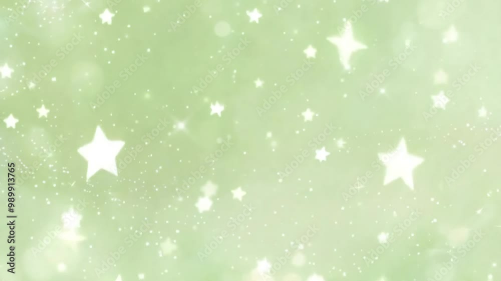 Wall mural Abstract green background with glowing white stars and bokeh light effects. Space and night sky concept. 4K background material for loop playback