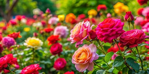 Full Screen Rose Garden with Vibrant Blooms and Lush Greenery for Beautiful Wallpaper Design