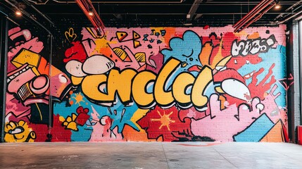 Pop art-inspired graffiti wall, bright colors